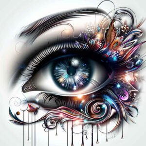 eyes tattoo design ideas CGI-rendered mysterious for upper thigh