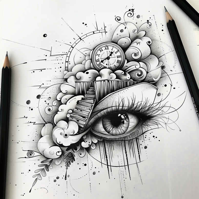 eyes tattoo design ideas Surrealism unconscious imagery symbolic for upper thigh