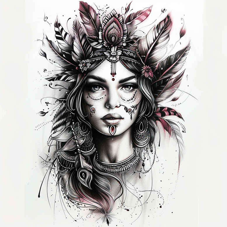 abstract-face – tattoo design ideas free ai generated – high-contrast – for-chest – Gallery: faces-inkby-ai