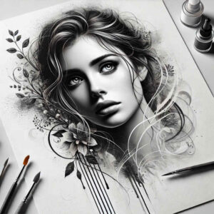 abstract-face – tattoo design ideas free ai generated – refined-contrast – for-shoulder-blade – Gallery: faces-inkby-ai