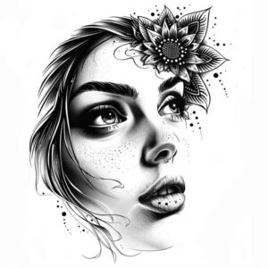 abstract-face – tattoo design ideas free ai generated – reflection-effect – for-outer-arm – Gallery: faces-inkby-ai