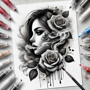 abstract-face – tattoo design ideas free ai generated – sharp-focus – for-sternum – Gallery: faces-inkby-ai