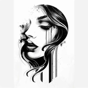 artistic-face – tattoo design ideas free ai generated – reflection-effect – for-collarbone – Gallery: faces-inkby-ai