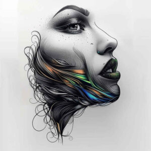 delicate-face – tattoo design ideas free ai generated – gentle-shadow – for-shoulder – Gallery: faces-inkby-ai