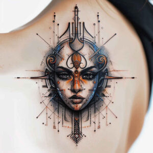 detailed-face – tattoo design ideas free ai generated – light-play – for-behind-ear – Gallery: faces-inkby-ai