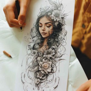 emotional-face – tattoo design ideas free ai generated – high-fidelity – for-lower-chest – Gallery: faces-inkby-ai