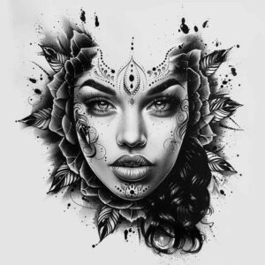 expressive-face – tattoo design ideas free ai generated – clean-whites – for-side-torso – Gallery: faces-inkby-ai