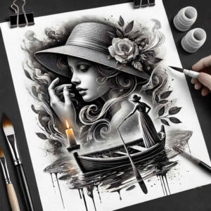 expressive-face – tattoo design ideas free ai generated – focal-blur – for-spine – Gallery: faces-inkby-ai