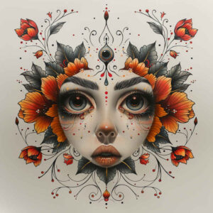 expressive-face – tattoo design ideas free ai generated – inner-glow – for-ankle – Gallery: faces-inkby-ai