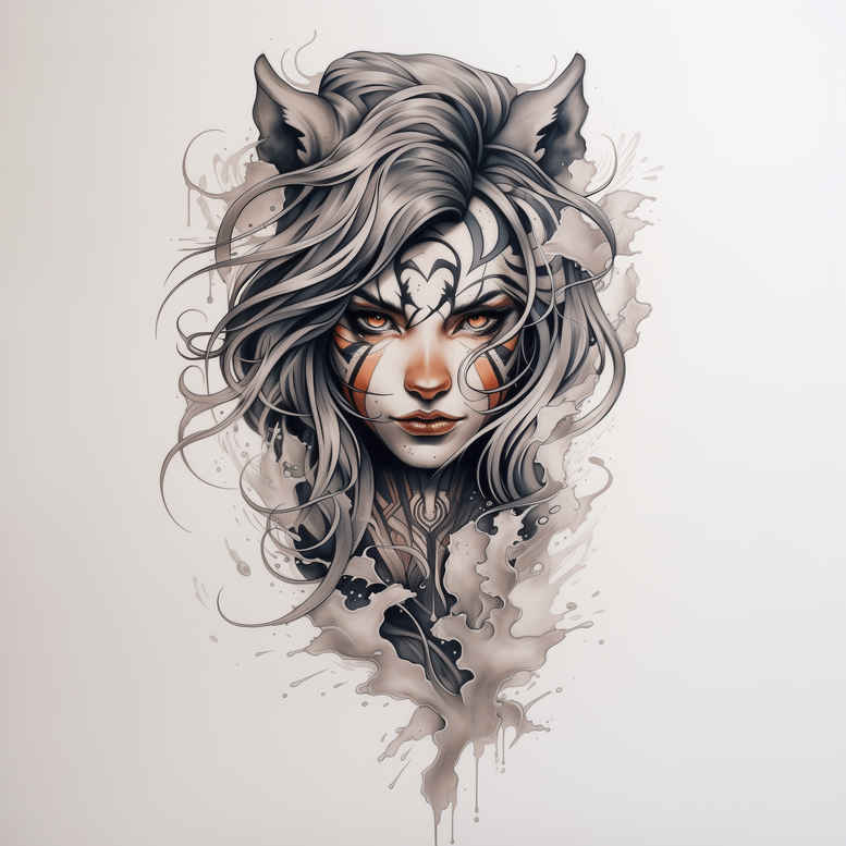 face-and-eyes – tattoo design ideas free ai generated – ultra-sharp – for-back-shoulder – Gallery: faces-inkby-ai