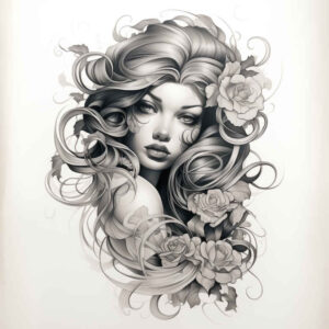 face-in-motion – tattoo design ideas free ai generated – subtle-saturation – for-upper-thigh – Gallery: faces-inkby-ai