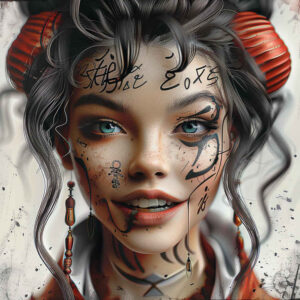 face-with-3d-effect – tattoo design ideas free ai generated – mirrored-effect – for-hip – Gallery: faces-inkby-ai
