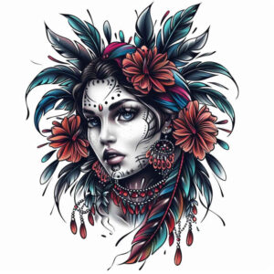 face-with-color – tattoo design ideas free ai generated – light-reflections – for-behind-ear – Gallery: faces-inkby-ai