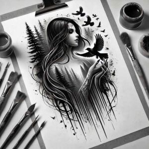 face-with-color – tattoo design ideas free ai generated – natural-look – for-lower-chest – Gallery: faces-inkby-ai