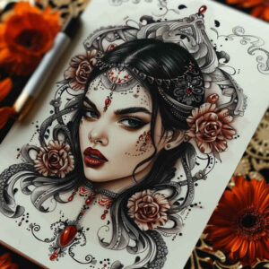 face-with-color – tattoo design ideas free ai generated – smooth-gradients – for-thigh – Gallery: faces-inkby-ai