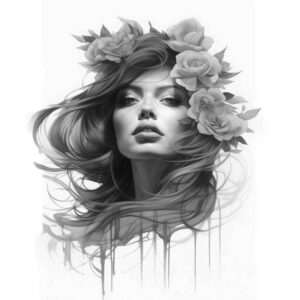 face-with-crown – tattoo design ideas free ai generated – rich-blacks – for-collarbone – Gallery: faces-inkby-ai
