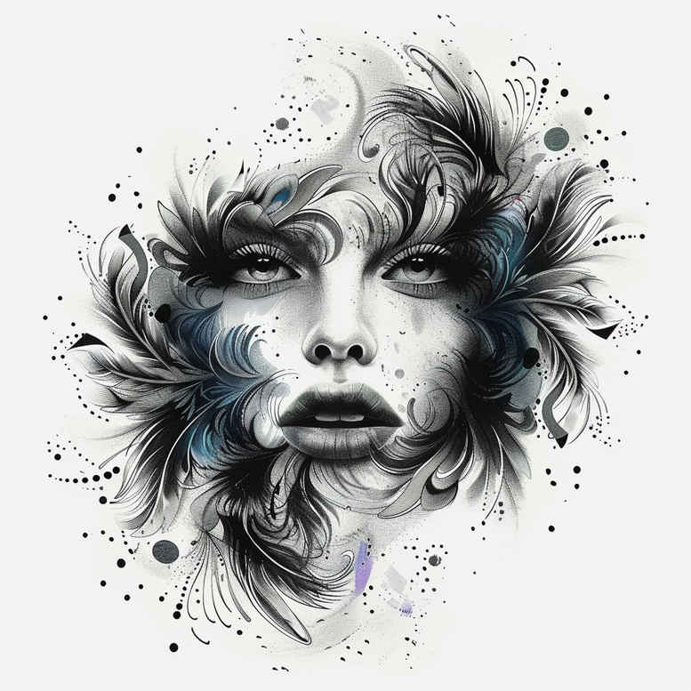 face-with-crown – tattoo design ideas free ai generated – soft-highlights – for-abdomen – Gallery: faces-inkby-ai
