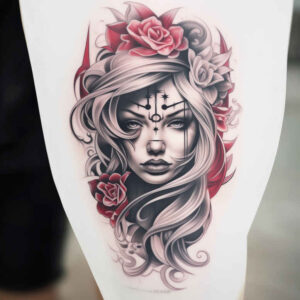 face-with-details – tattoo design ideas free ai generated – natural-tones – for-upper-thigh – Gallery: faces-inkby-ai