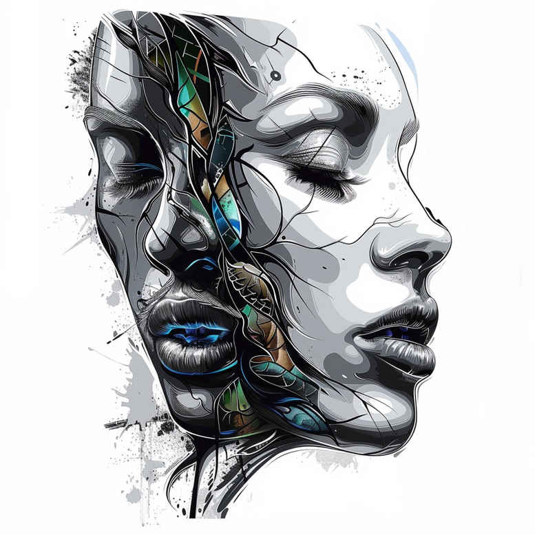 face-with-effects – tattoo design ideas free ai generated – digital-realism – for-hip – Gallery: faces-inkby-ai