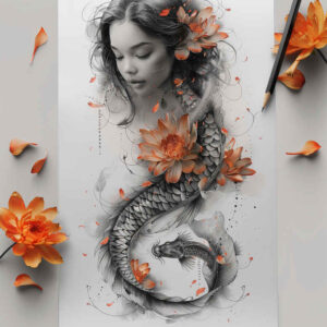 face-with-effects – tattoo design ideas free ai generated – minimal-grain – for-calf – Gallery: faces-inkby-ai