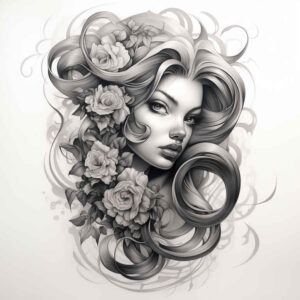 face-with-effects – tattoo design ideas free ai generated – refined-contrast – for-upper-shoulder – Gallery: faces-inkby-ai