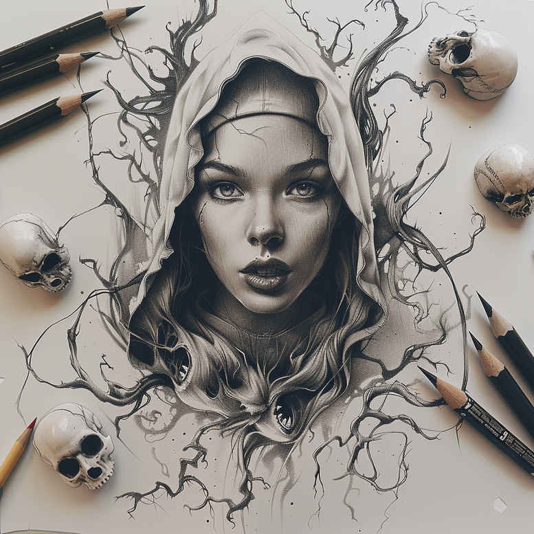 face-with-feathers – tattoo design ideas free ai generated – subtle-saturation – for-inner-arm – Gallery: faces-inkby-ai