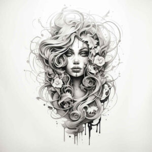 face-with-flowers – tattoo design ideas free ai generated – crisp-detail – for-chest – Gallery: faces-inkby-ai