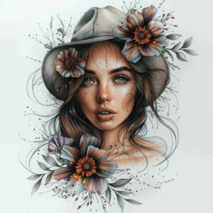face-with-flowers – tattoo design ideas free ai generated – optical-illusion – for-elbow – Gallery: faces-inkby-ai