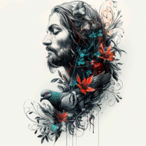 face-with-flowers – tattoo design ideas free ai generated – realistic-color – for-behind-ear – Gallery: faces-inkby-ai