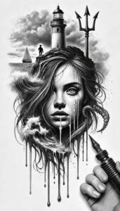 face-with-halo – tattoo design ideas free ai generated – moist-gloss – for-inner-arm – Gallery: faces-inkby-ai
