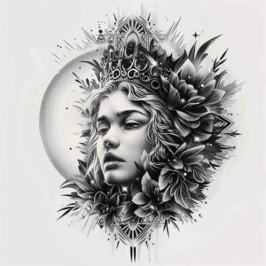 face-with-halo – tattoo design ideas free ai generated – refined-highlights – for-palm – Gallery: faces-inkby-ai