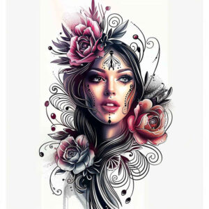 face-with-lines – tattoo design ideas free ai generated – crisp-detail – for-side-torso – Gallery: faces-inkby-ai