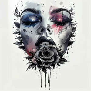 face-with-mimicry – tattoo design ideas free ai generated – depth-shading – for-thigh – Gallery: faces-inkby-ai