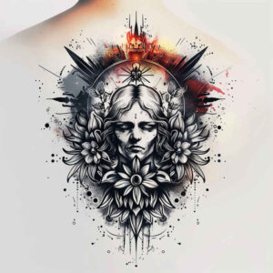 face-with-ornament – tattoo design ideas free ai generated – dimensional-ink – for-outer-arm – Gallery: faces-inkby-ai