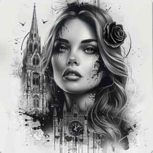 face-with-ornament – tattoo design ideas free ai generated – sharp-focus – for-lower-thigh – Gallery: faces-inkby-ai
