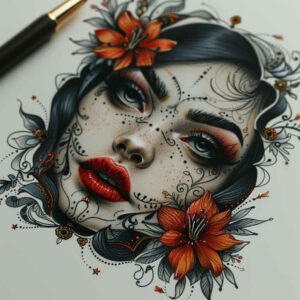 face-with-shadow – tattoo design ideas free ai generated – reflection-effect – for-upper-arm – Gallery: faces-inkby-ai