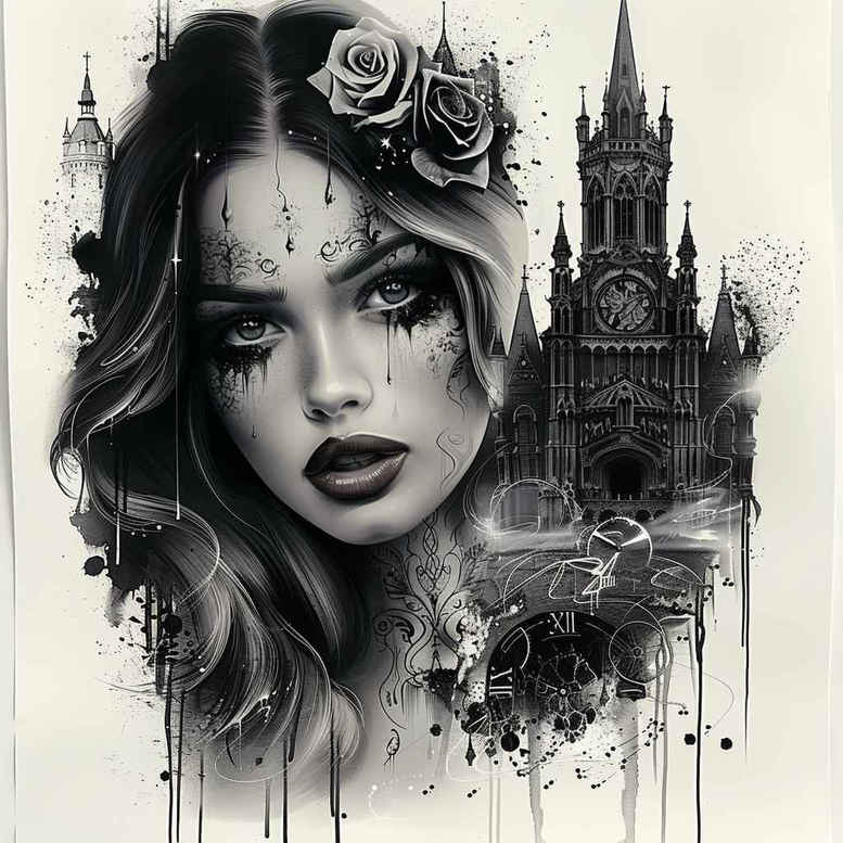 face-with-shadows – tattoo design ideas free ai generated – delicate-highlight – for-back-of-neck – Gallery: faces-inkby-ai