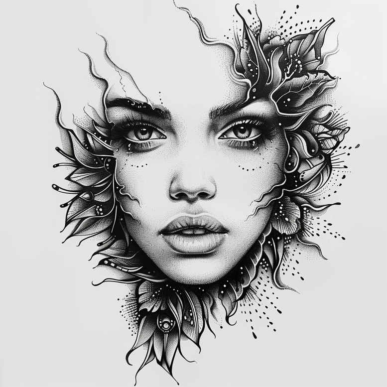 face-with-shadows – tattoo design ideas free ai generated – real-ink-flow – for-elbow – Gallery: faces-inkby-ai