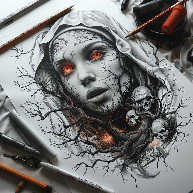 face-with-shadows – tattoo design ideas free ai generated – realistic-shadowing – for-biceps – Gallery: faces-inkby-ai