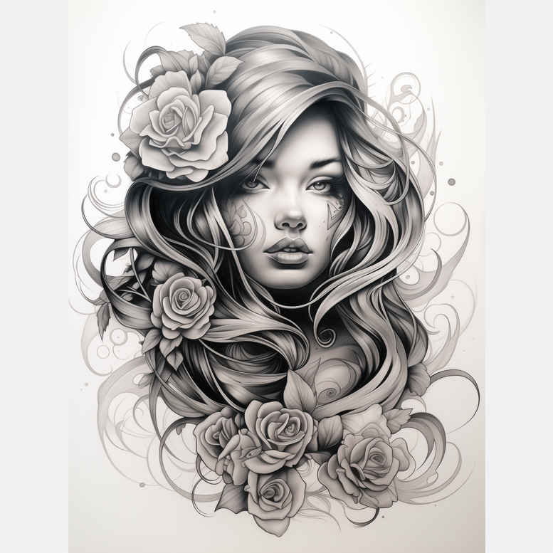 facial-expression – tattoo design ideas free ai generated – mirrored-effect – for-lower-chest – Gallery: faces-inkby-ai