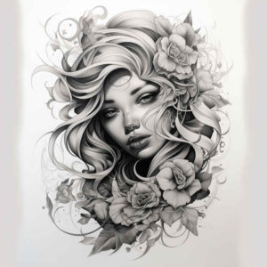frontal-face – tattoo design ideas free ai generated – deep-shadows – for-inner-arm – Gallery: faces-inkby-ai