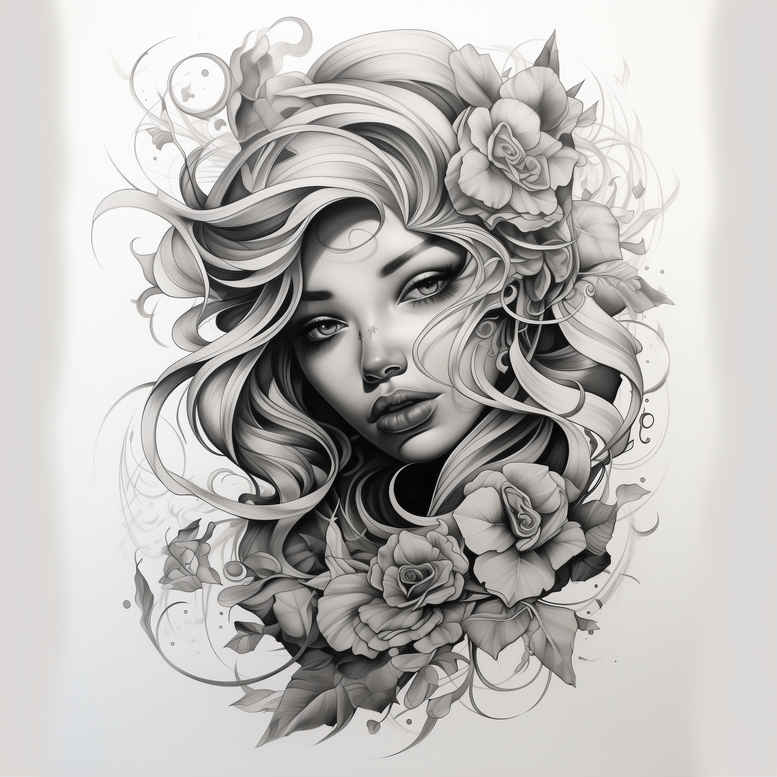 frontal-face – tattoo design ideas free ai generated – deep-shadows – for-inner-arm – Gallery: faces-inkby-ai