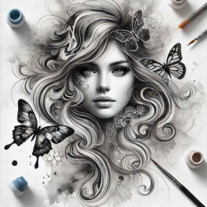 geometric-face – tattoo design ideas free ai generated – natural-blush – for-shoulder-blade – Gallery: faces-inkby-ai