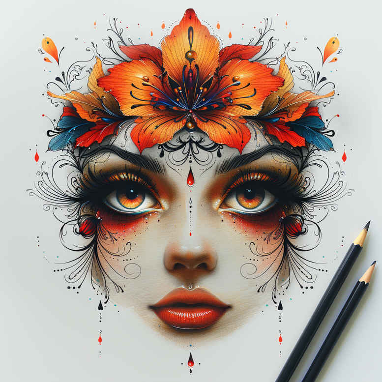 mystical-face – tattoo design ideas free ai generated – volume-effect – for-abdomen – Gallery: faces-inkby-ai