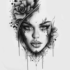 profile-face – tattoo design ideas free ai generated – illustrative-style – for-shin – Gallery: faces-inkby-ai