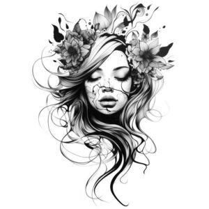 spiritual-face – tattoo design ideas free ai generated – textured-light – for-upper-thigh – Gallery: faces-inkby-ai