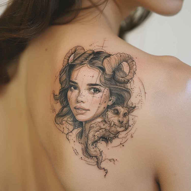 surreal-face – tattoo design ideas free ai generated – fine-lines – for-nape – Gallery: faces-inkby-ai
