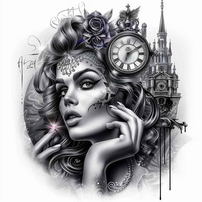 surreal-face – tattoo design ideas free ai generated – realistic-texture – for-lower-leg – Gallery: faces-inkby-ai