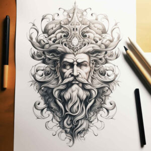 symbolic-face – tattoo design ideas free ai generated – high-contrast – for-elbow – Gallery: faces-inkby-ai