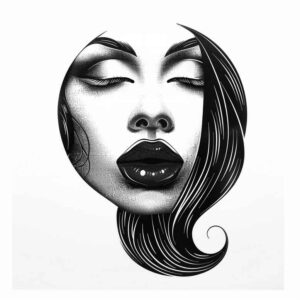 symbolic-face – tattoo design ideas free ai generated – precise-gradient – for-sternum – Gallery: faces-inkby-ai